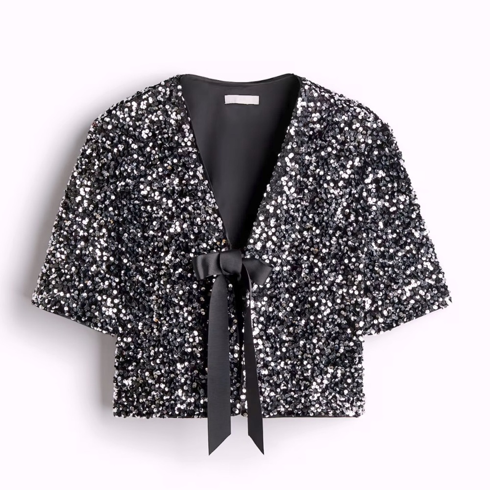 H&M sequined top Silver & Black - front bow tie